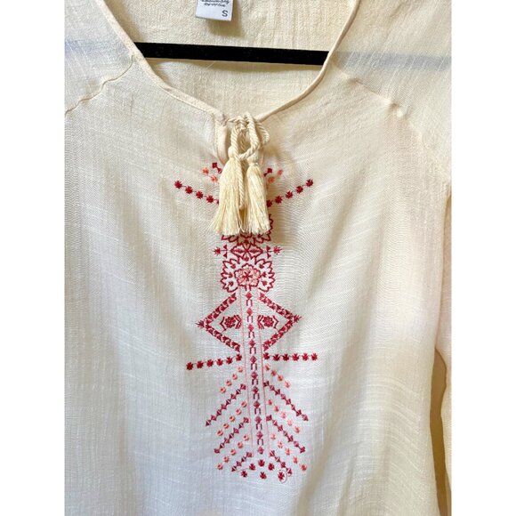 American Rag Women's Sheer Western Aztec Sz S Boho Embroider Top Peasant Hippie - Picture 6 of 15